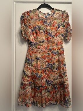 Shoshanna Kayleigh Floral Meadowpink Mini Dress — Orange, Blue, Green size 0
